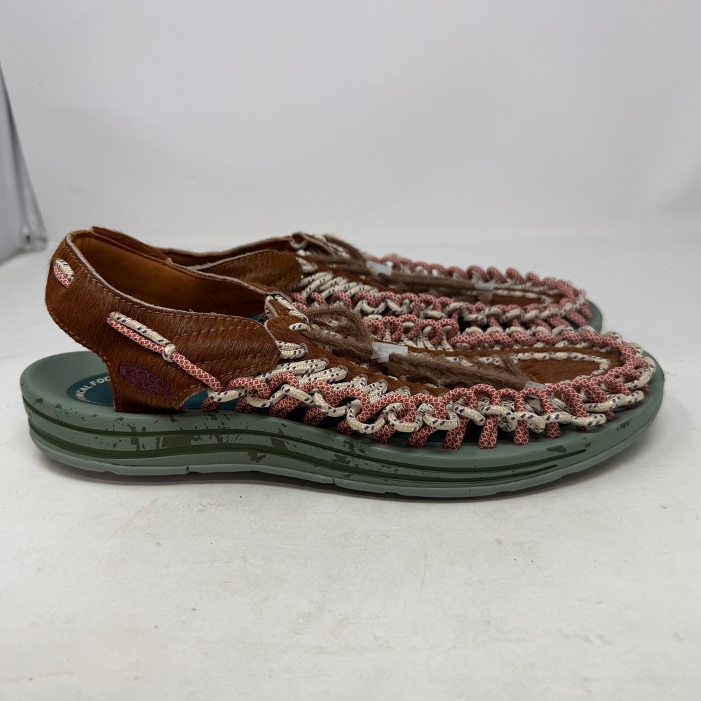 Keen Sandals Mens 11 Uneek Brown Green Pony Hair Leather Braided Cord EUC